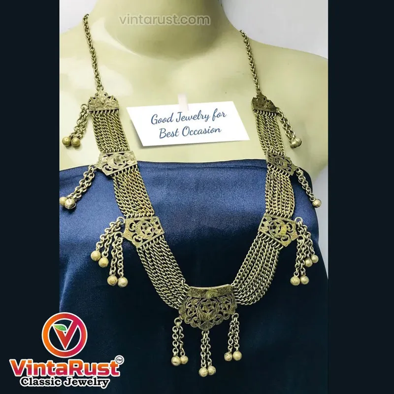 Rustic Silver Kuchi Vintage Necklace With Bells