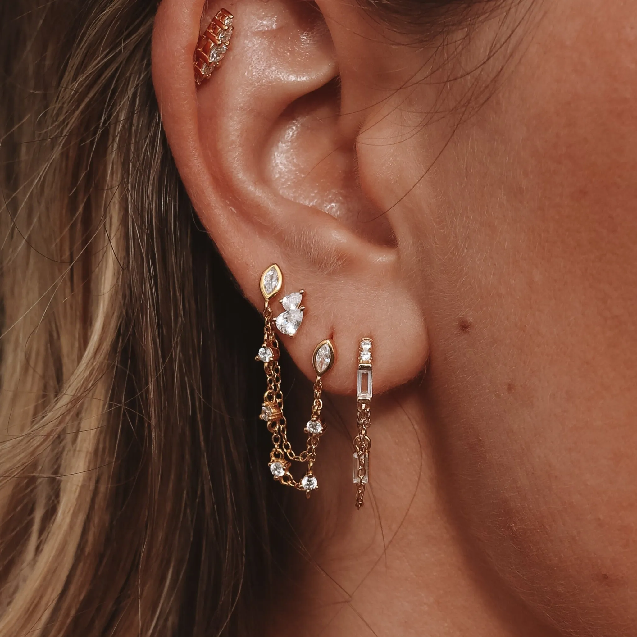 Sieva - Gold Plated Sterling Silver Double Stud Earring