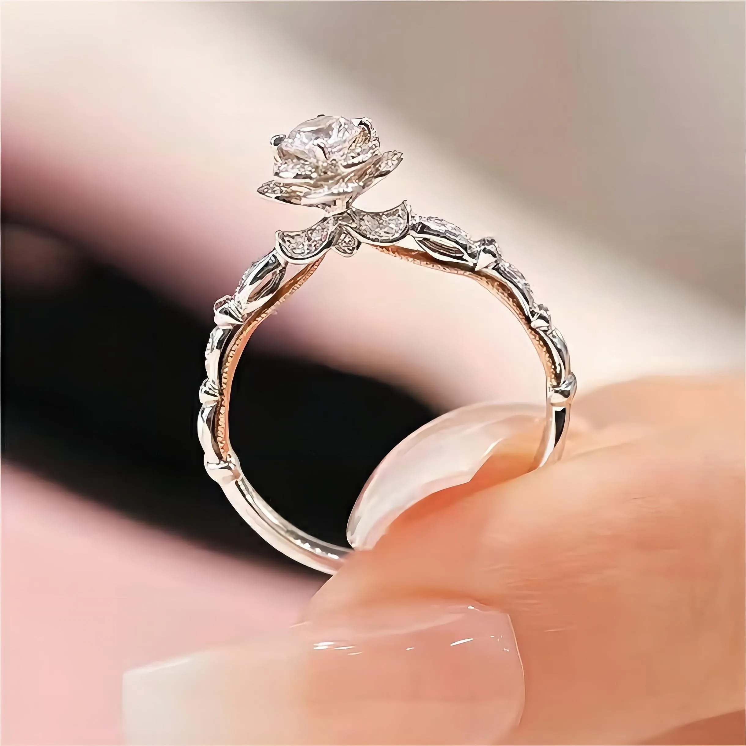 Silver Floral Moissanite Diamond Ring