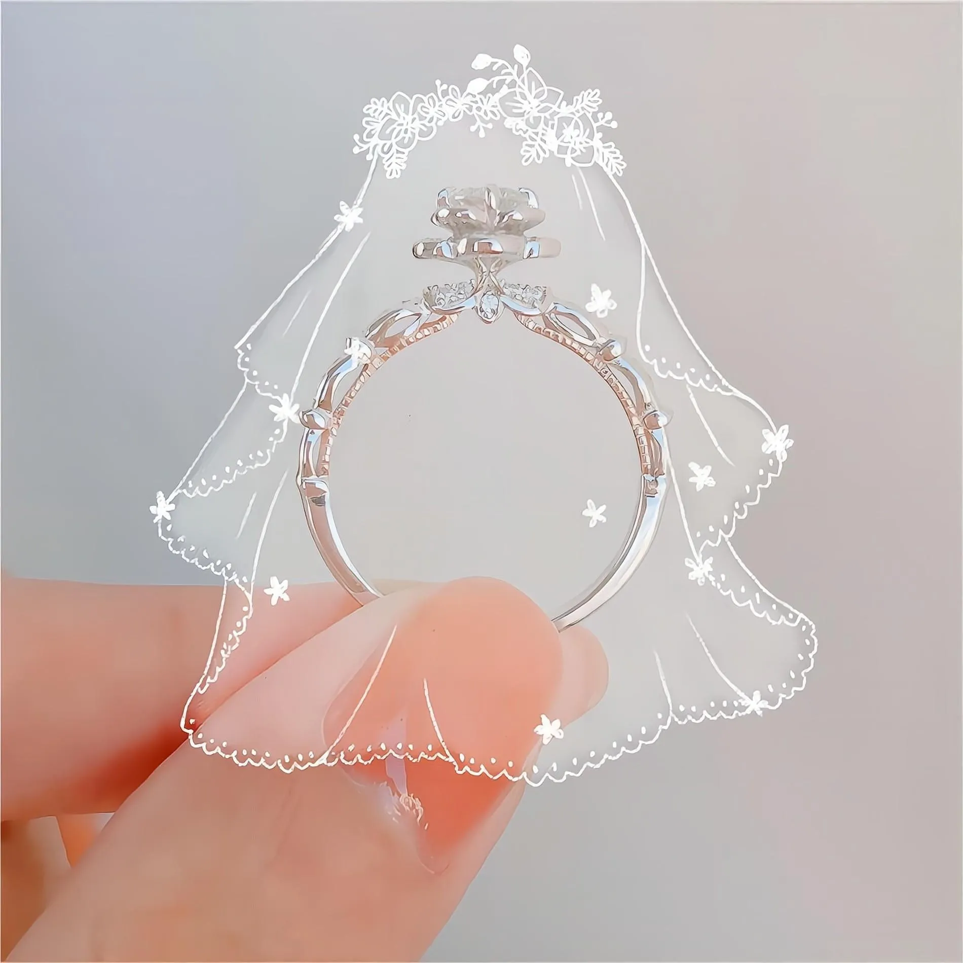 Silver Floral Moissanite Diamond Ring