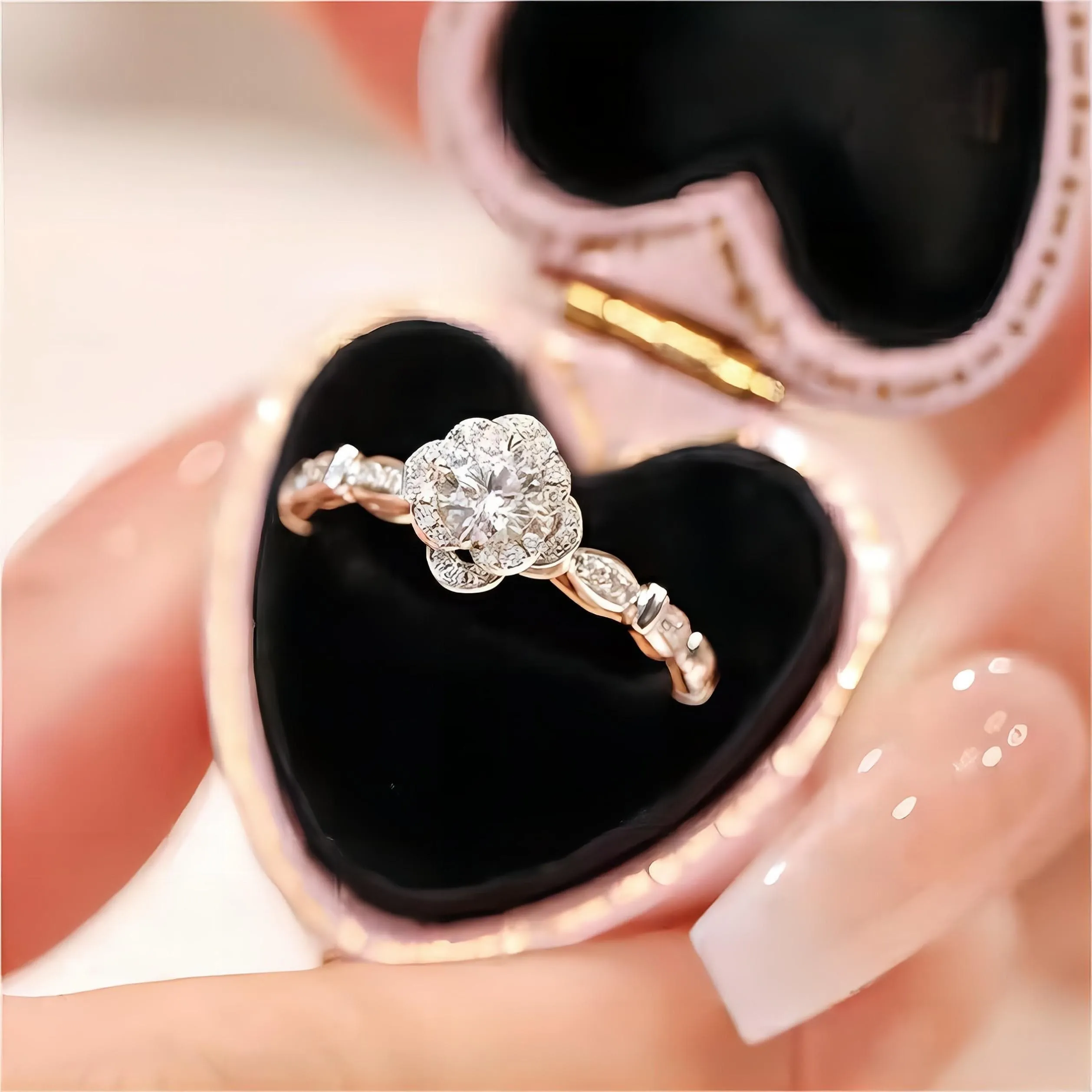 Silver Floral Moissanite Diamond Ring