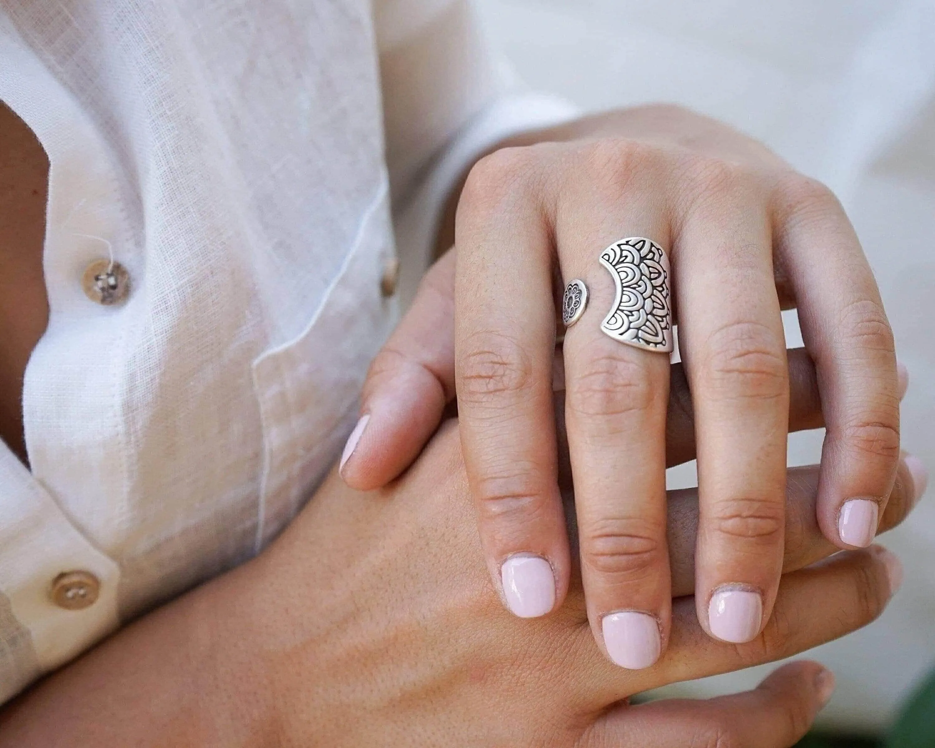 Silver Mandala Flower Ring