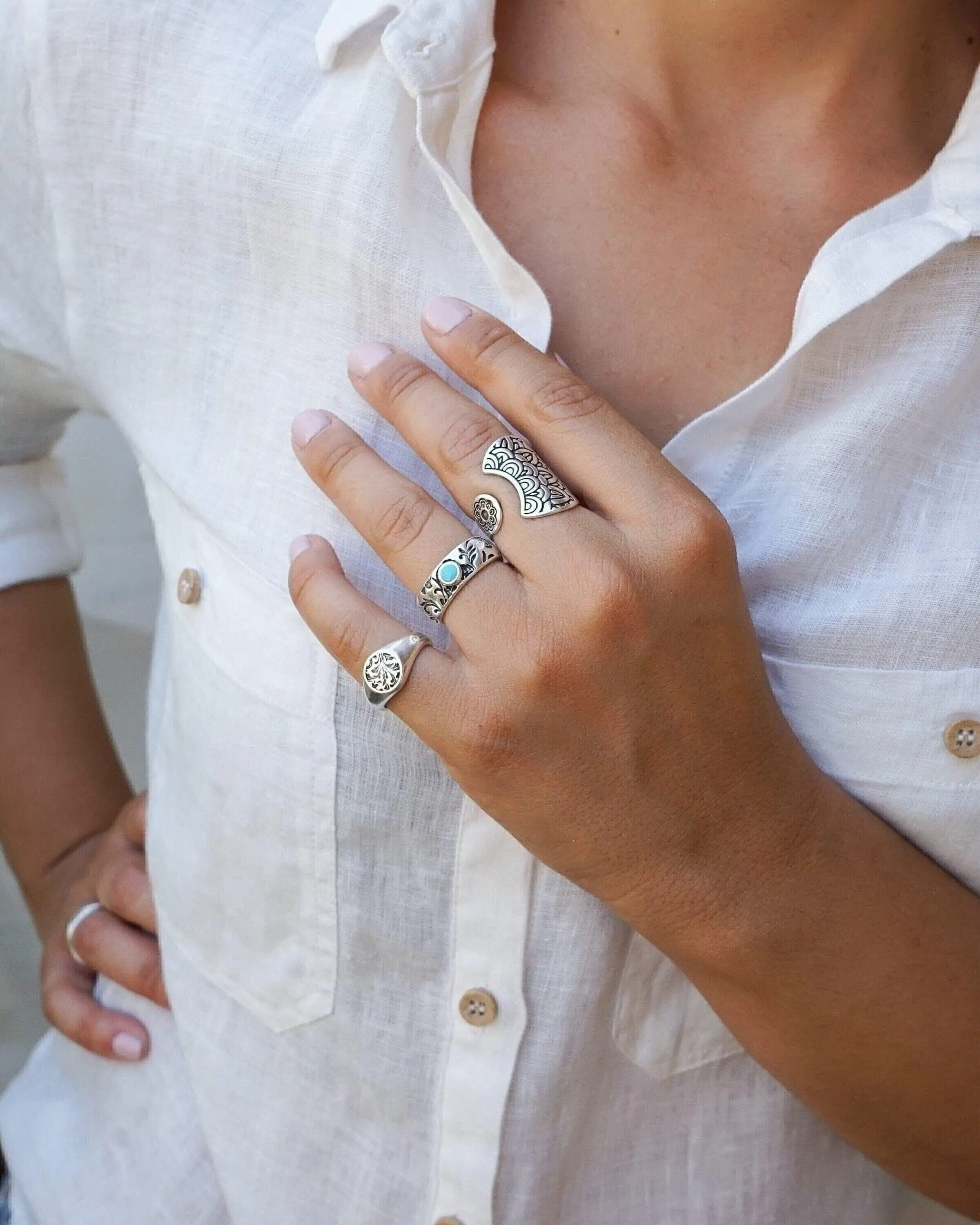 Silver Mandala Flower Ring