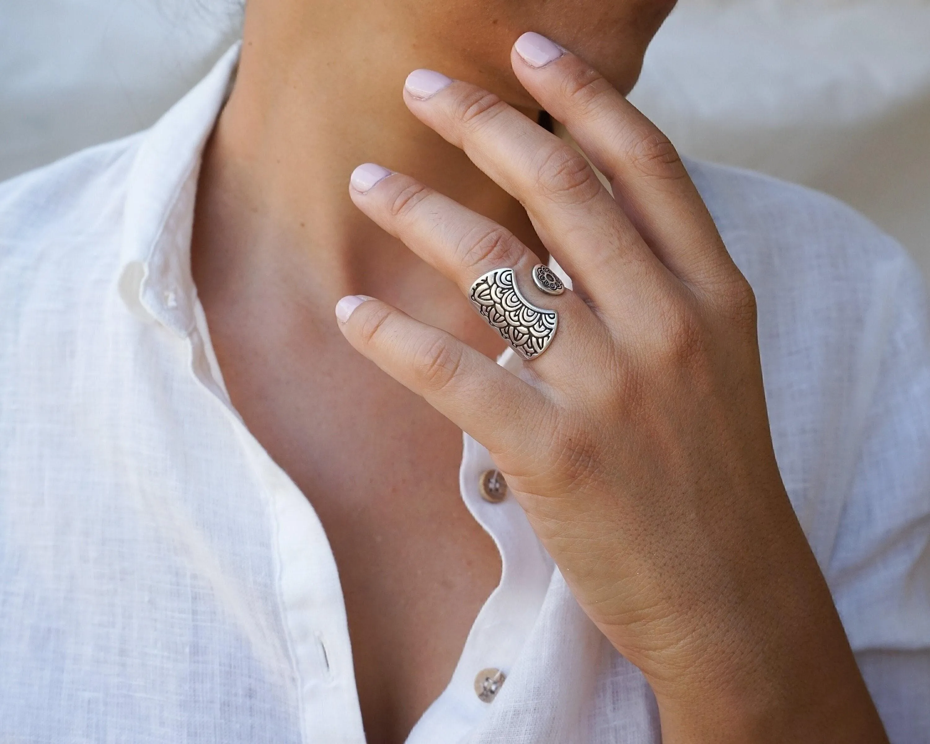 Silver Mandala Flower Ring