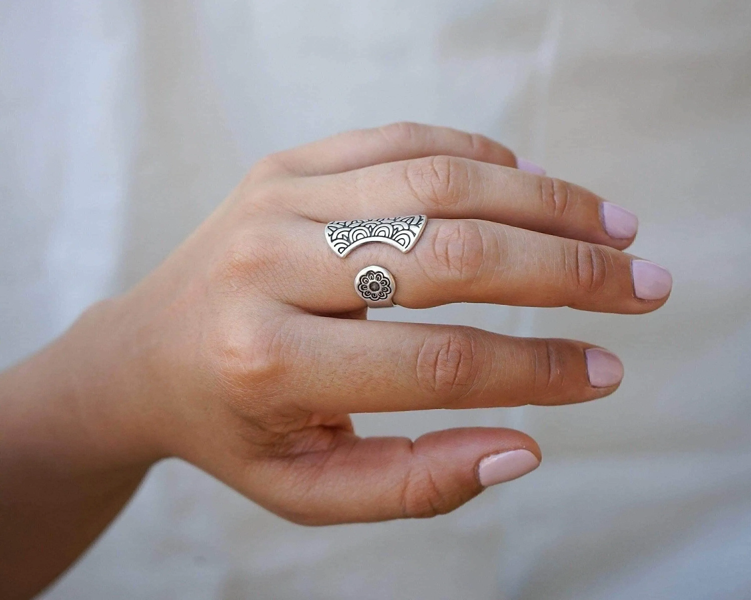 Silver Mandala Flower Ring