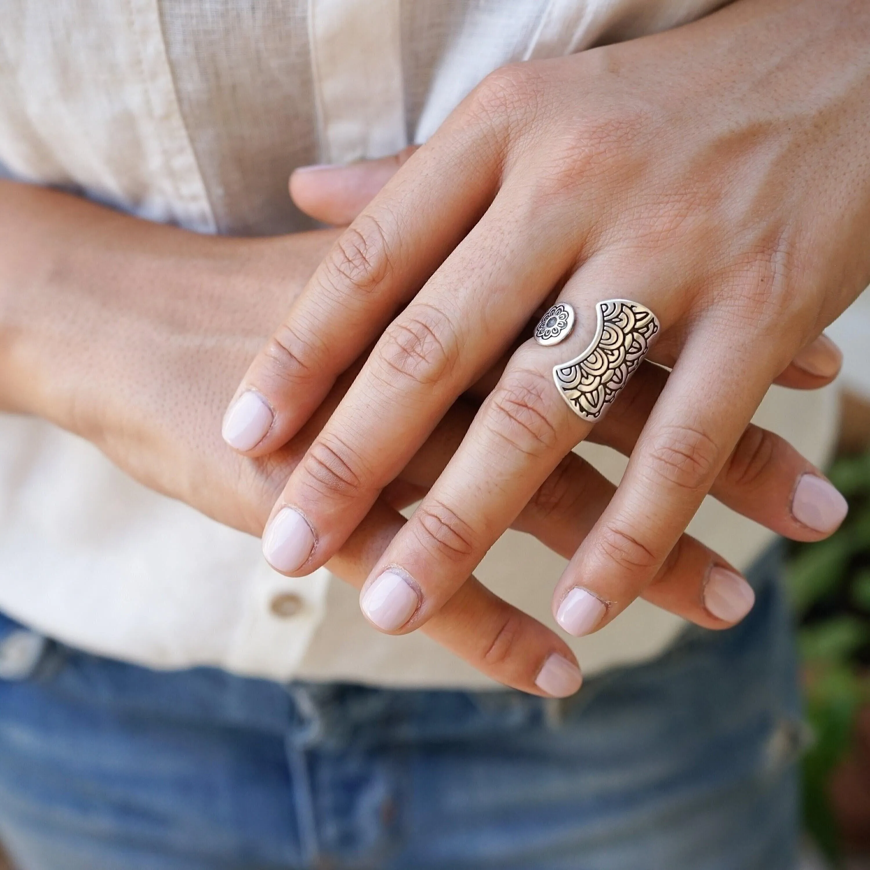 Silver Mandala Flower Ring