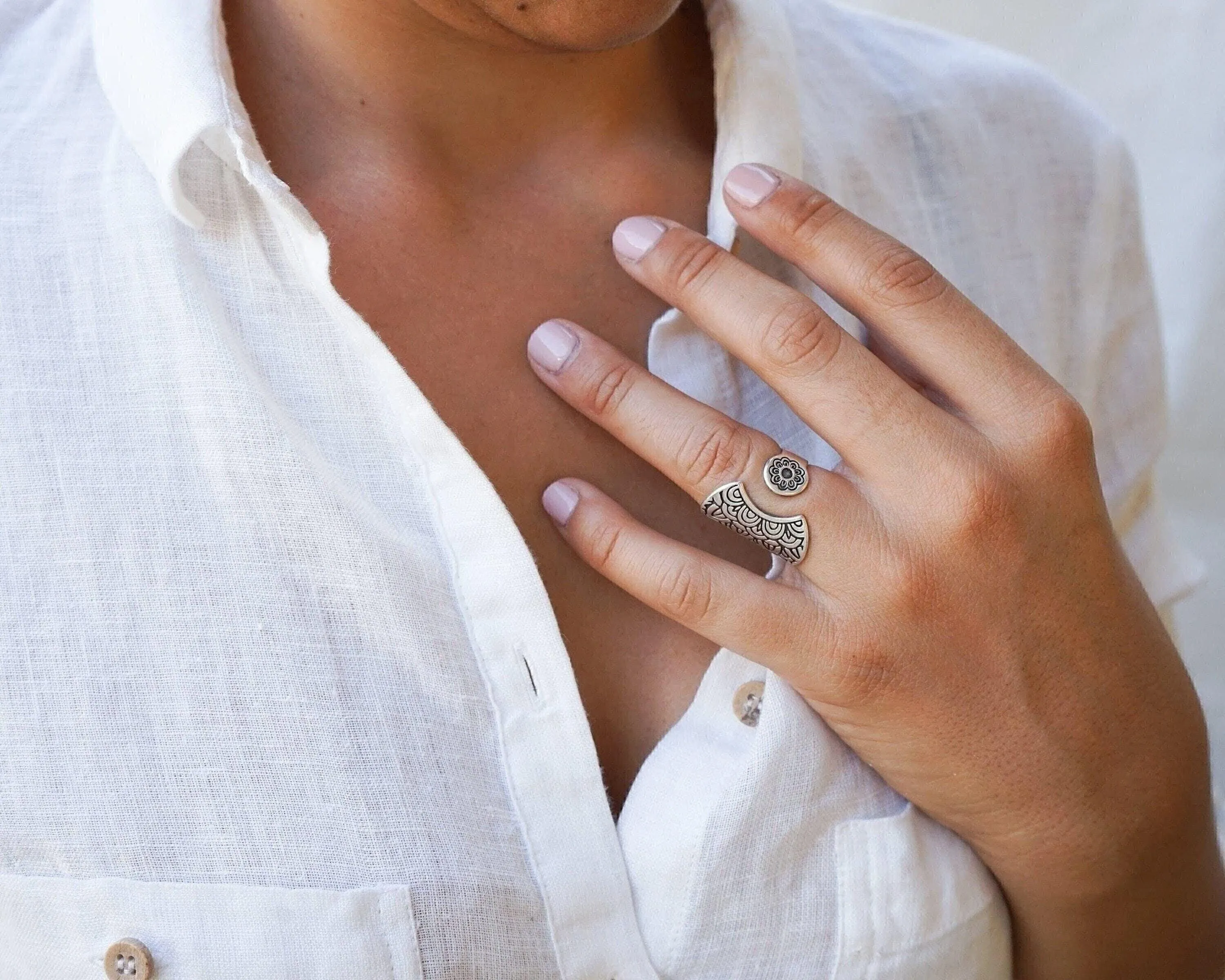 Silver Mandala Flower Ring