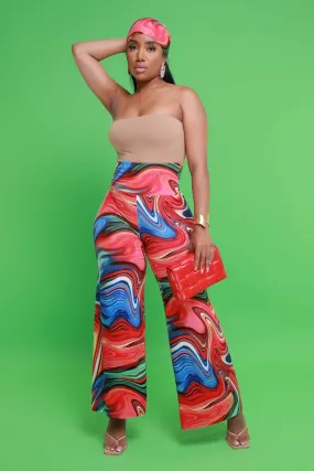 Skip A Beat BBL Palazzo Pant & Bandana Set - Orange/Green