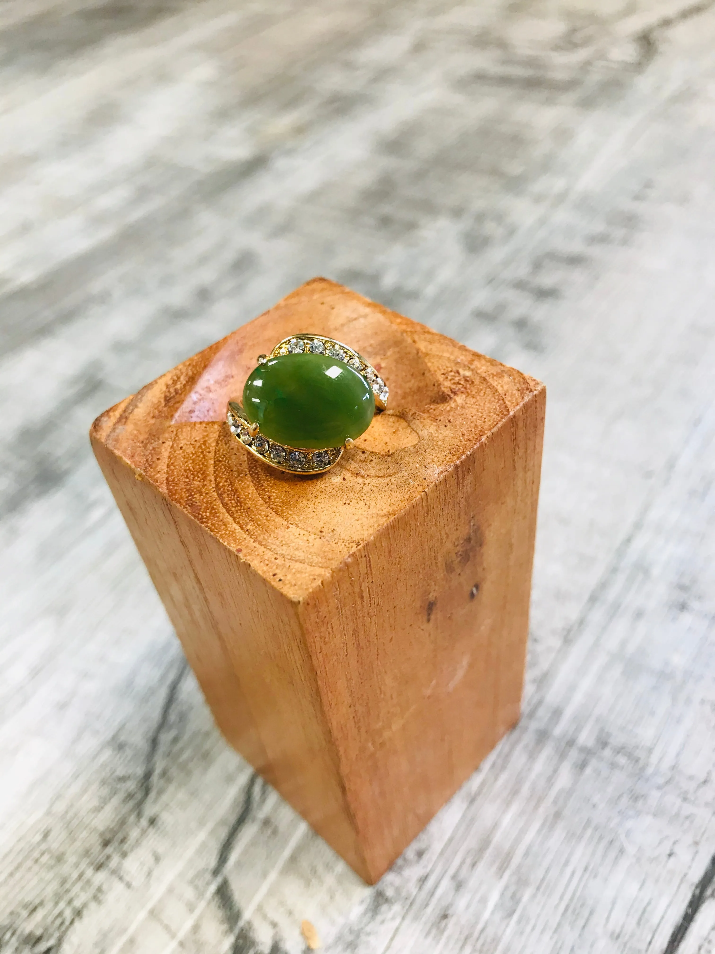 Slanted Jade Cubic Zirconia Ring