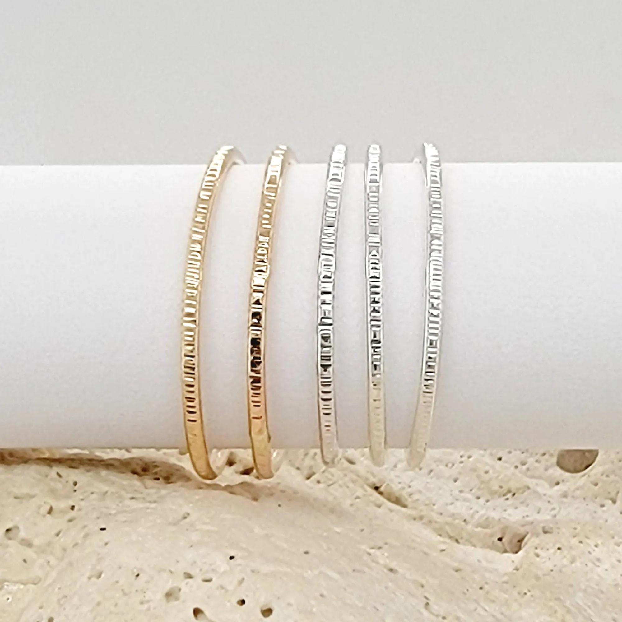 Sparkly hammered  texture stacking rings - Stacking ring - stackable rings - CG476R. Starts at