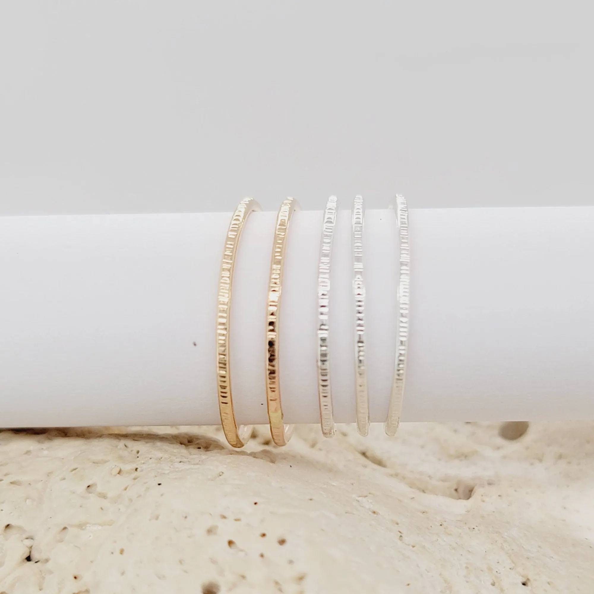 Sparkly hammered  texture stacking rings - Stacking ring - stackable rings - CG476R. Starts at
