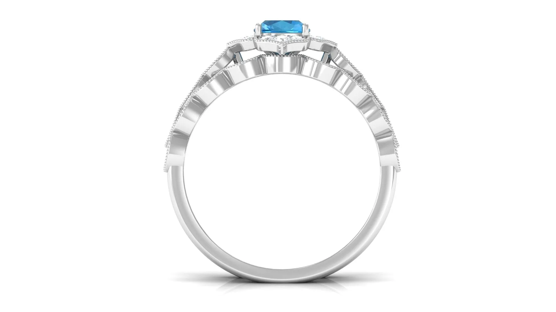 Swiss Blue Topaz Flower Ring Set with Diamond