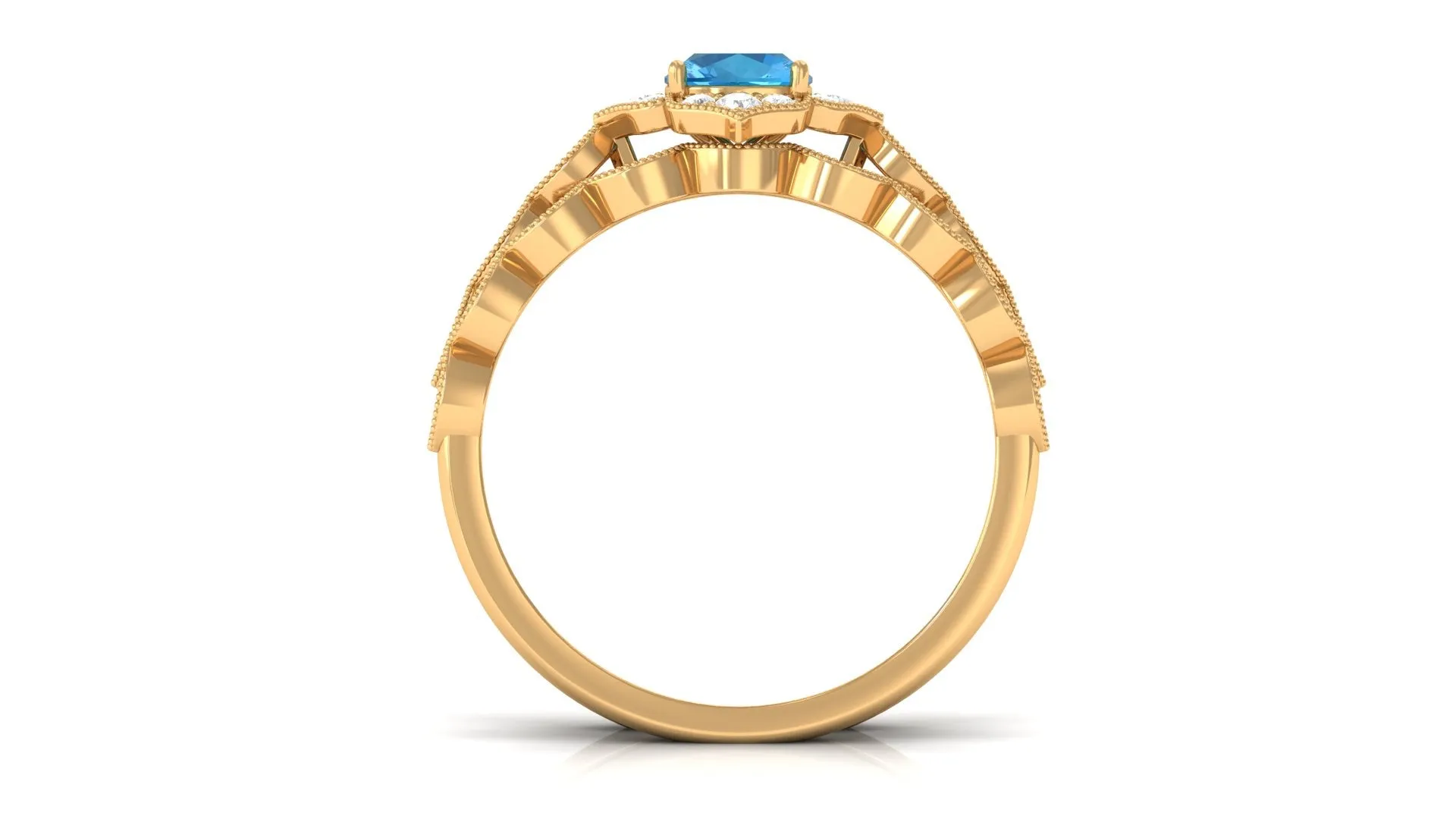 Swiss Blue Topaz Flower Ring Set with Diamond