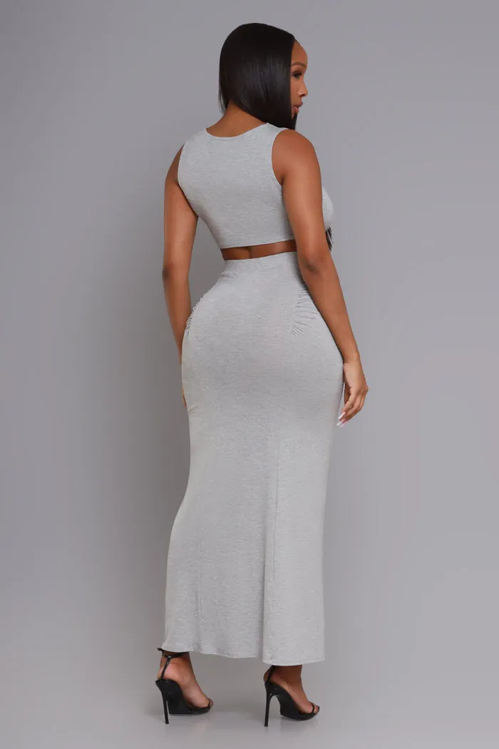 Tie The Knot Cropped Maxi Skirt Set - Heather Grey