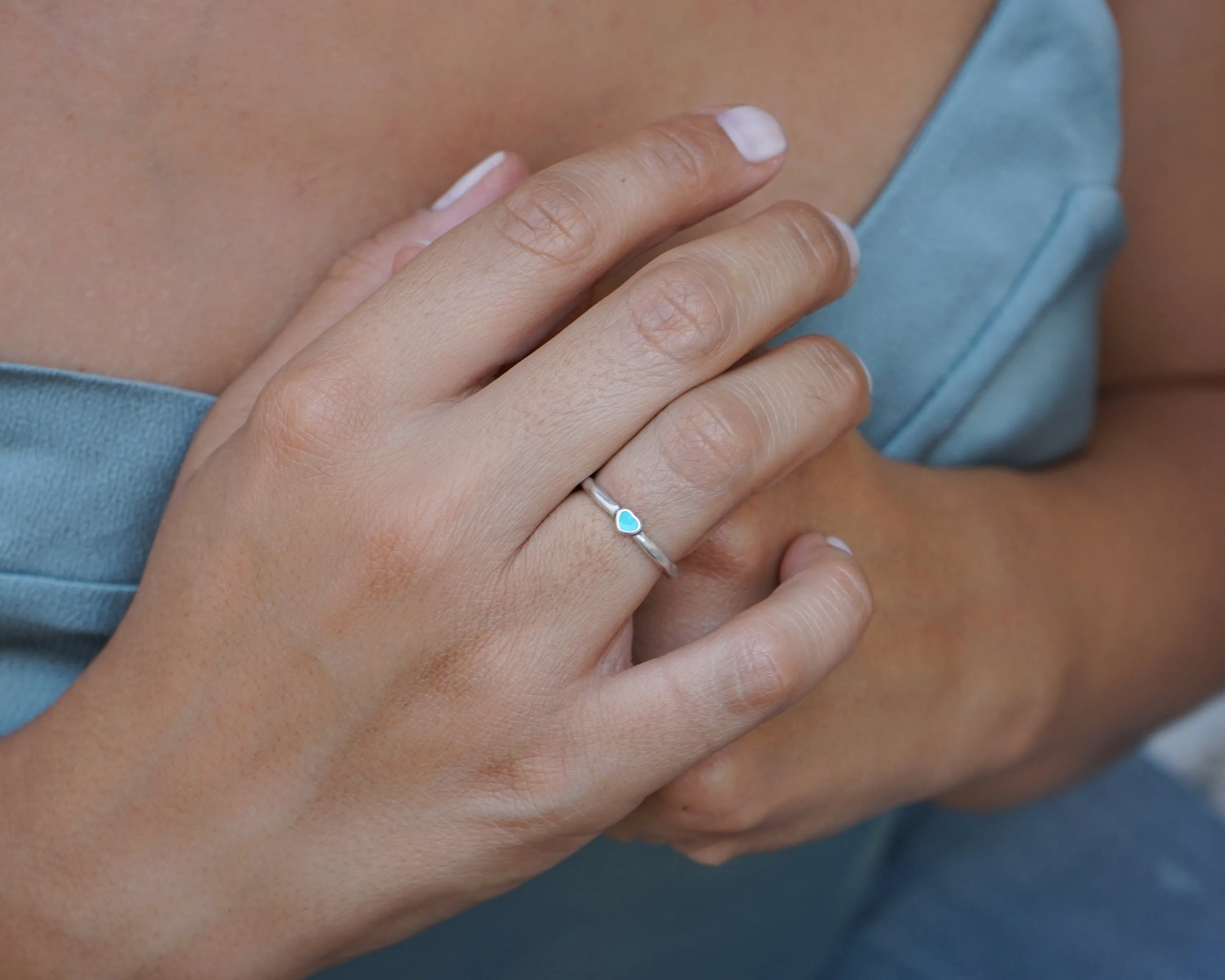 Tiny Silver Band Heart Ring