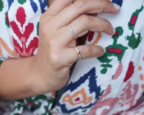 Tiny Silver Red Enamel Rhombus Band Pinky Ring