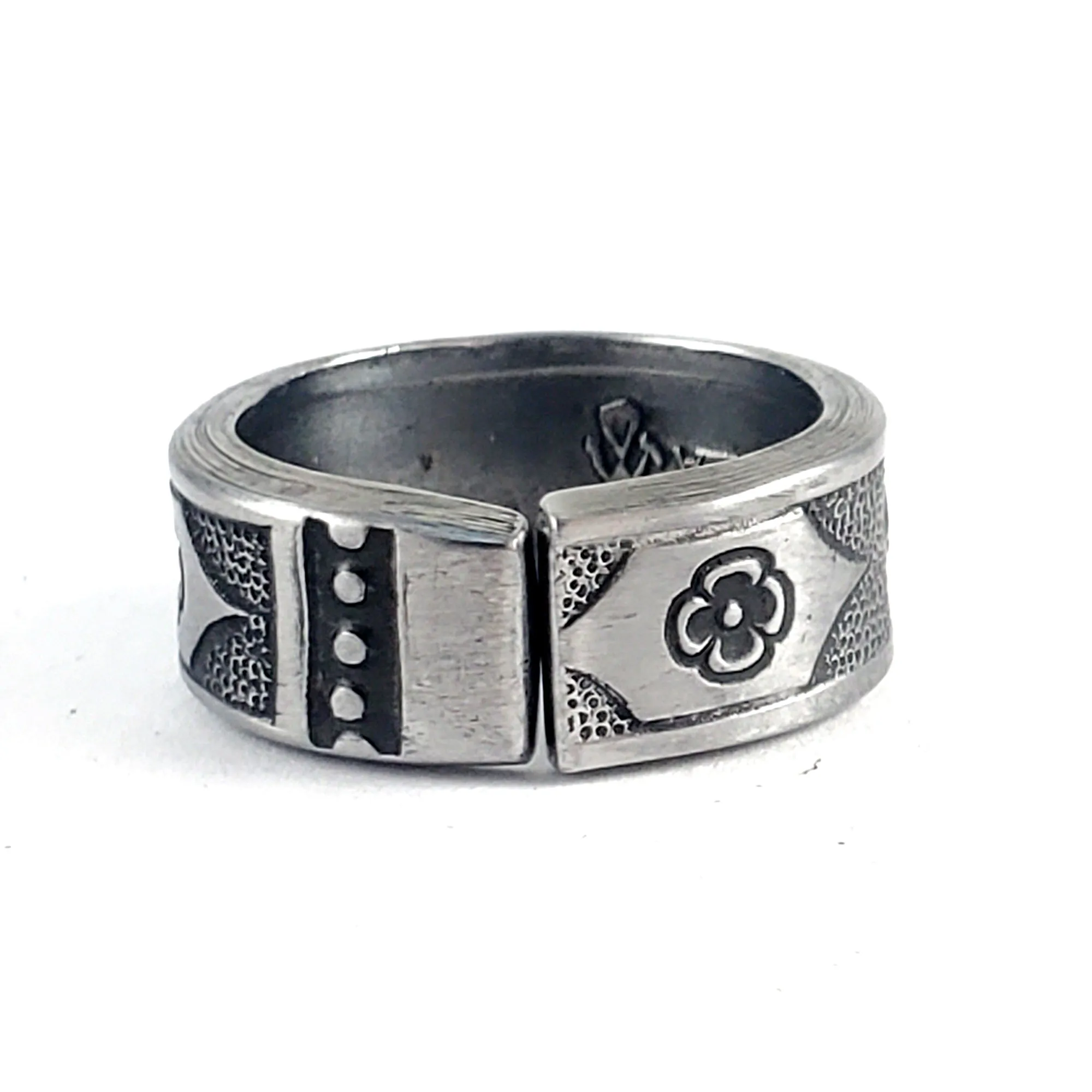Vintage 1970's Floral Paneled Stainless Steel Spoon Ring