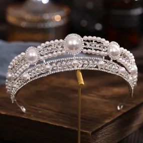 Vintage Baroque Silver Color Pearl  Queen Princess Tiara Crown