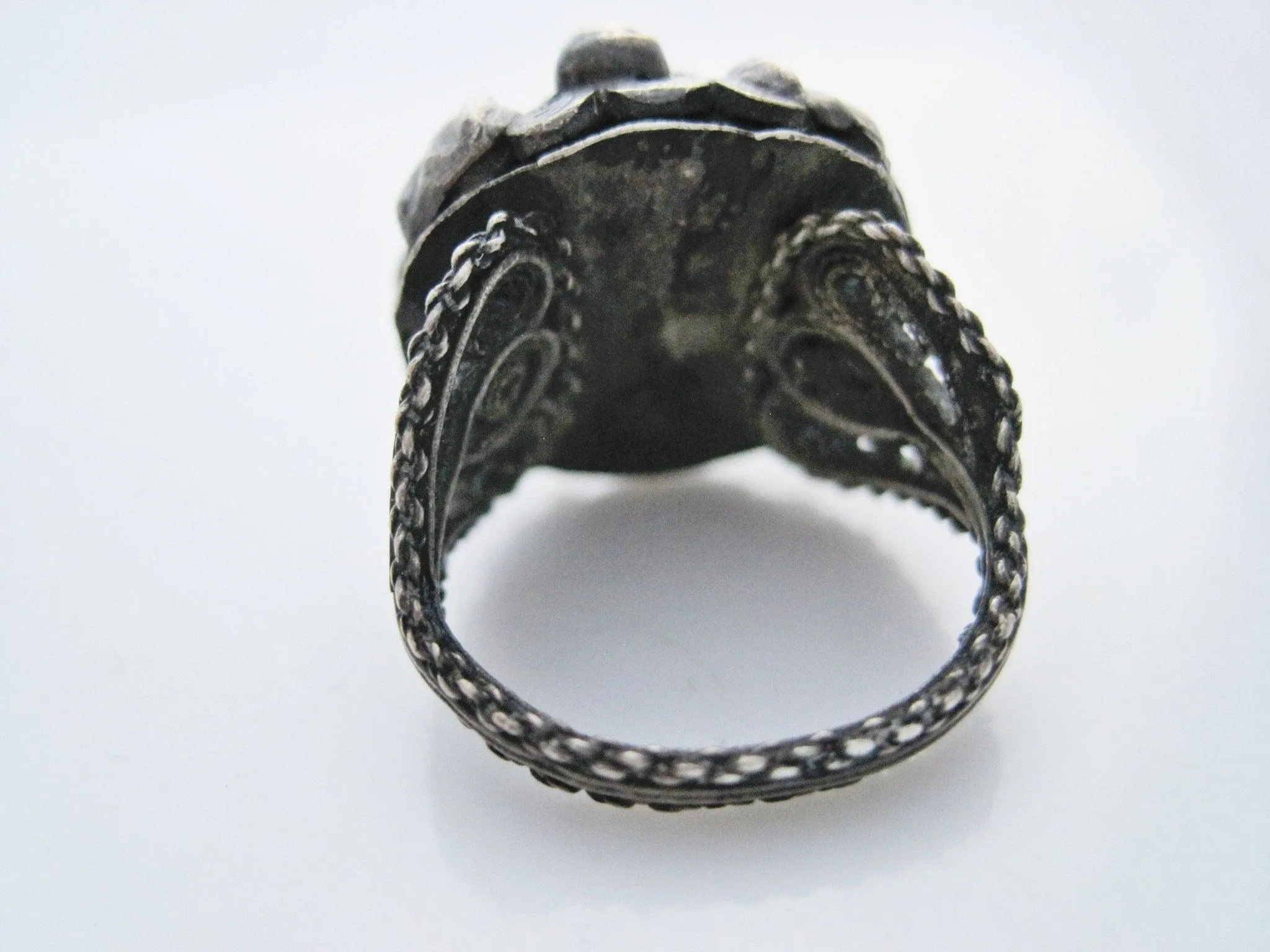 Vintage Ethnic Etruscan Style Silver Filigree Dome Ring