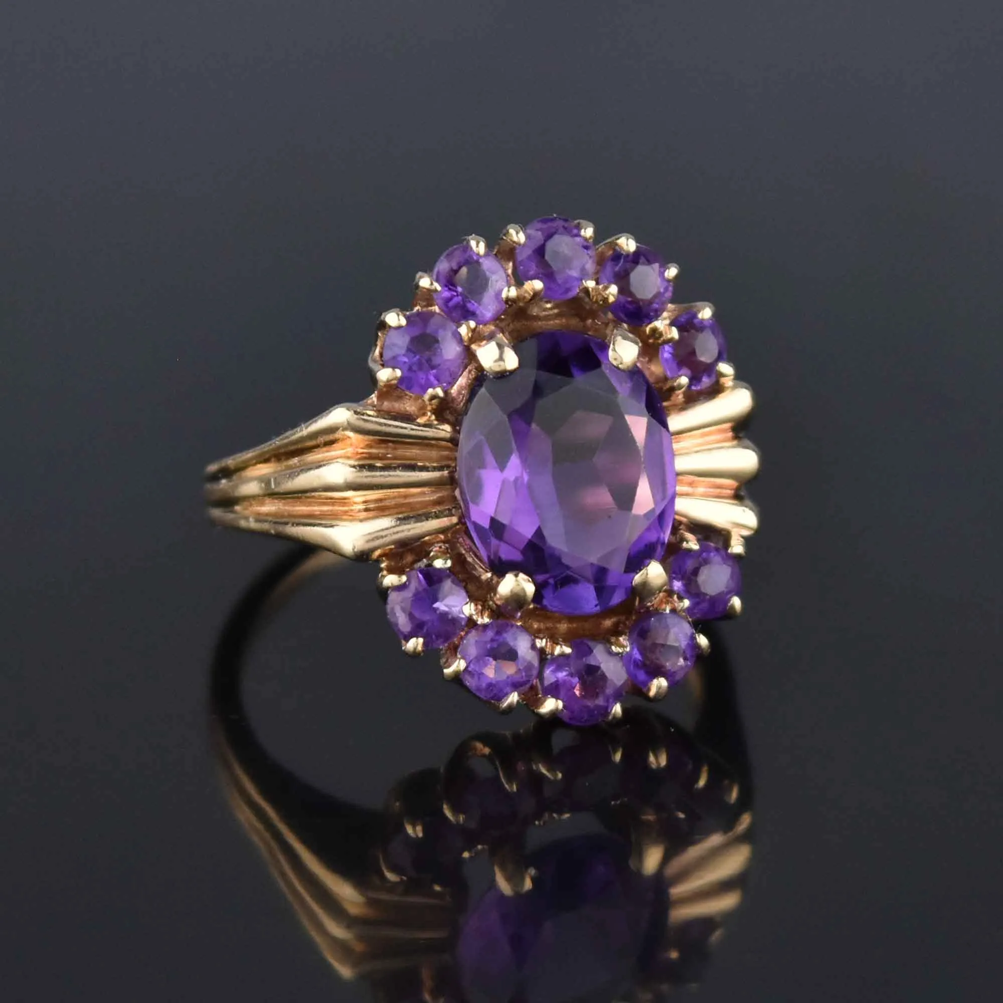 Vintage MidCentury 14K Gold Amethyst Cocktail Ring
