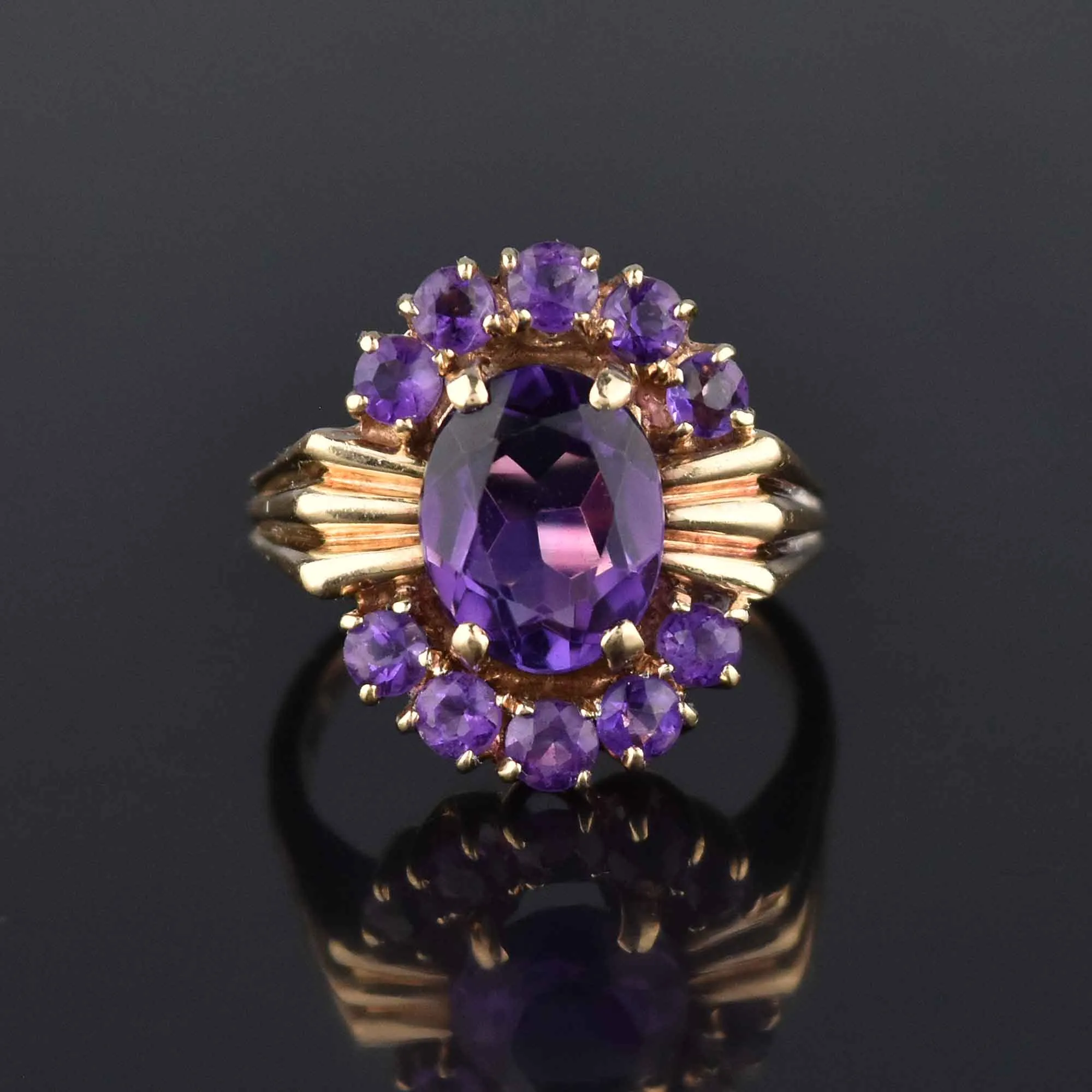 Vintage MidCentury 14K Gold Amethyst Cocktail Ring