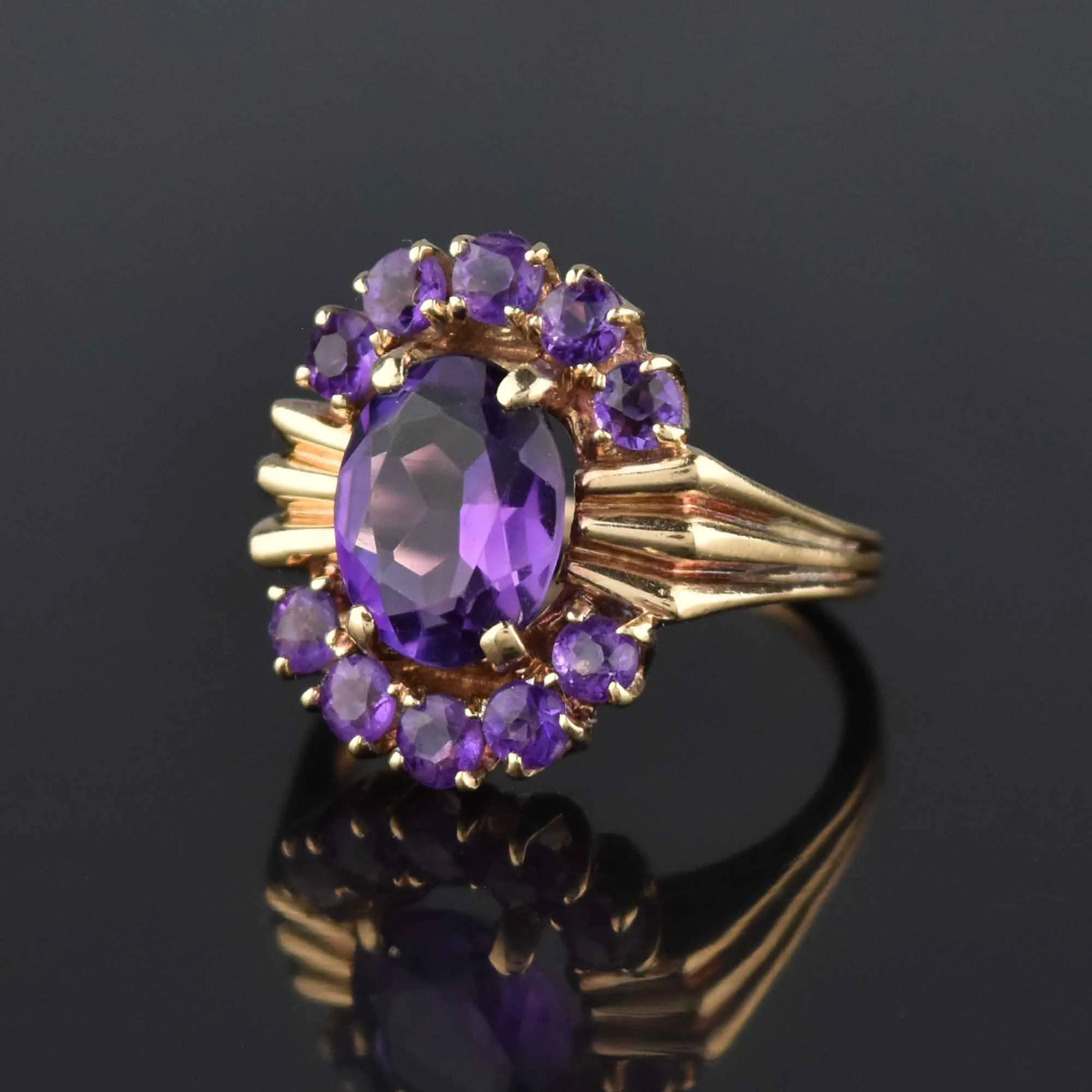 Vintage MidCentury 14K Gold Amethyst Cocktail Ring
