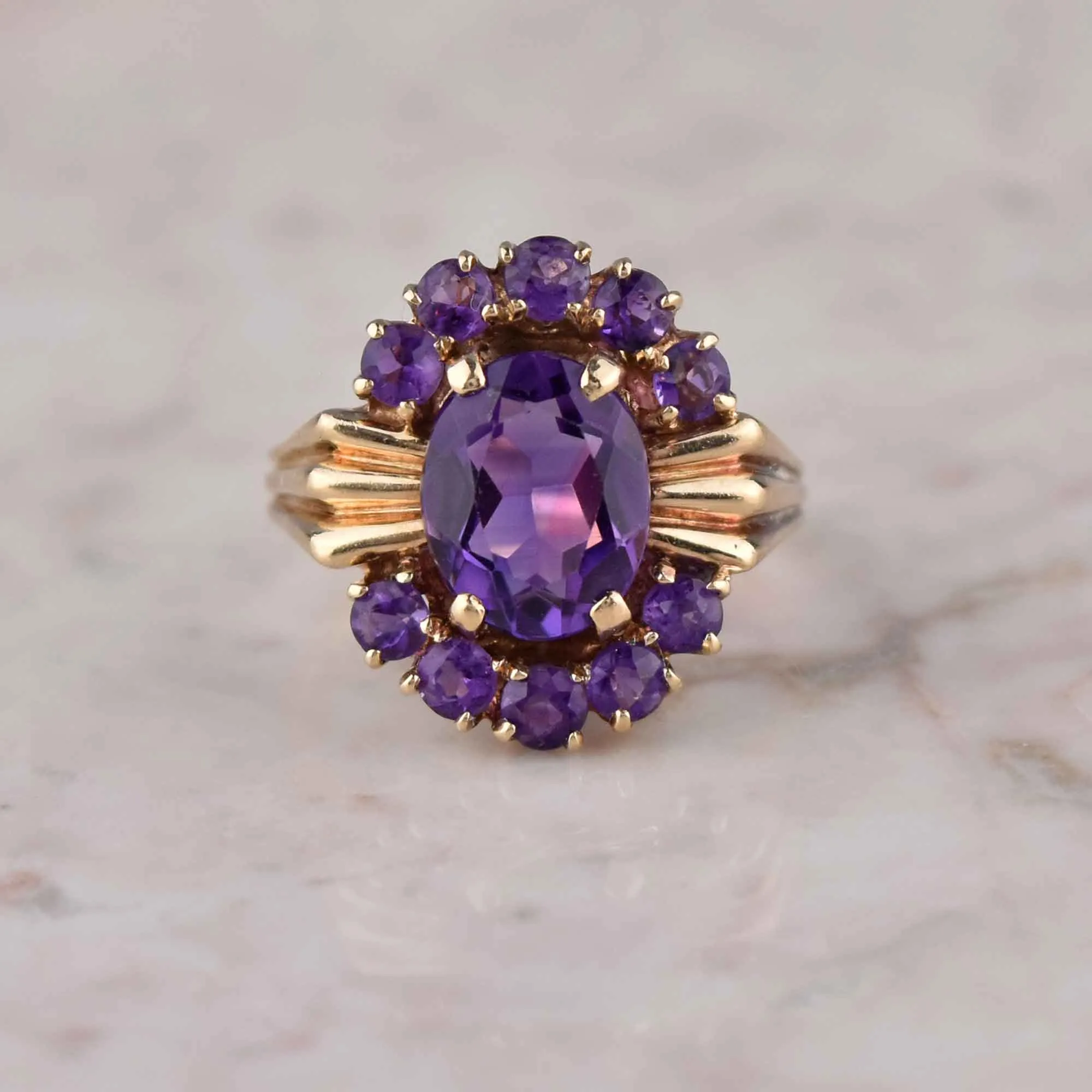 Vintage MidCentury 14K Gold Amethyst Cocktail Ring