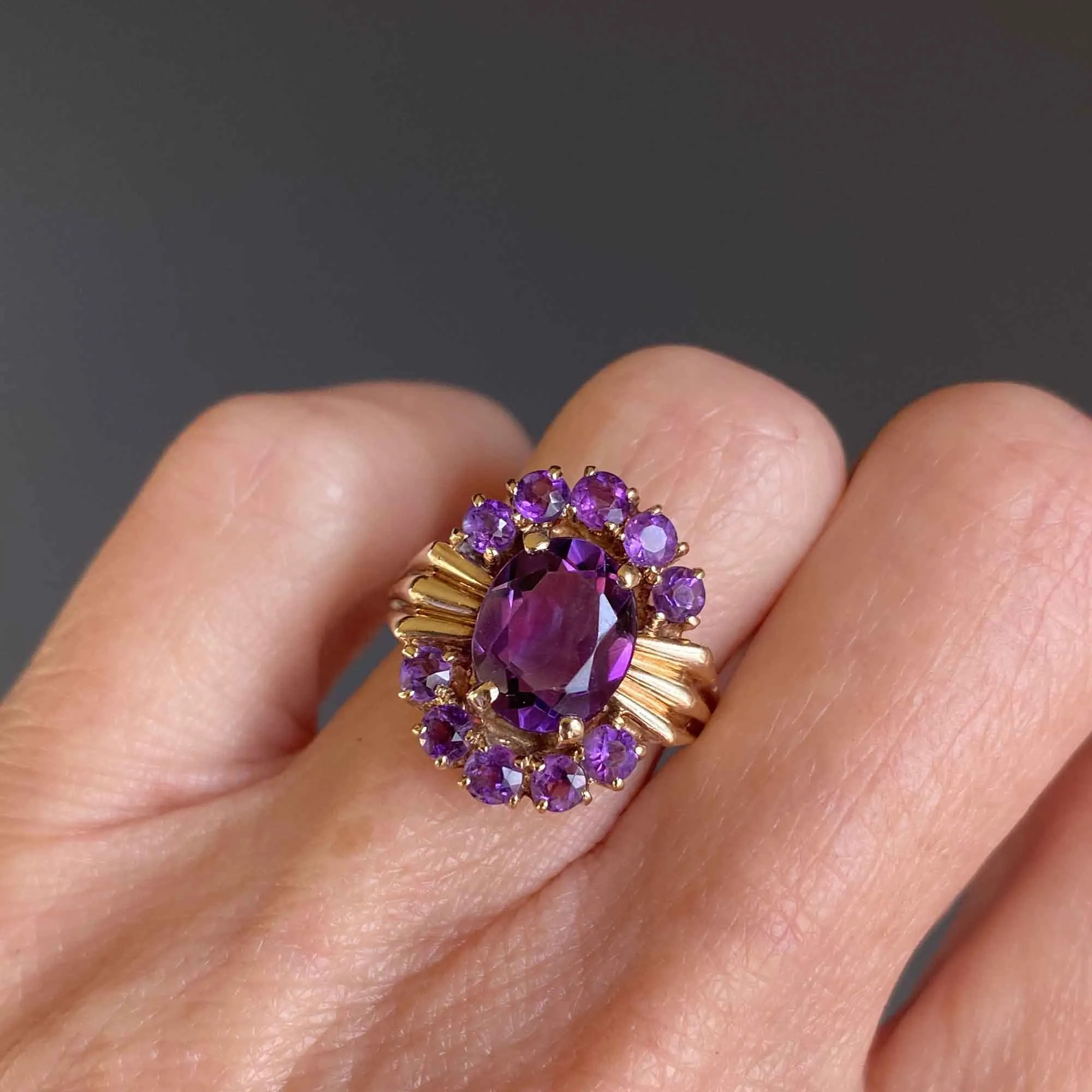 Vintage MidCentury 14K Gold Amethyst Cocktail Ring