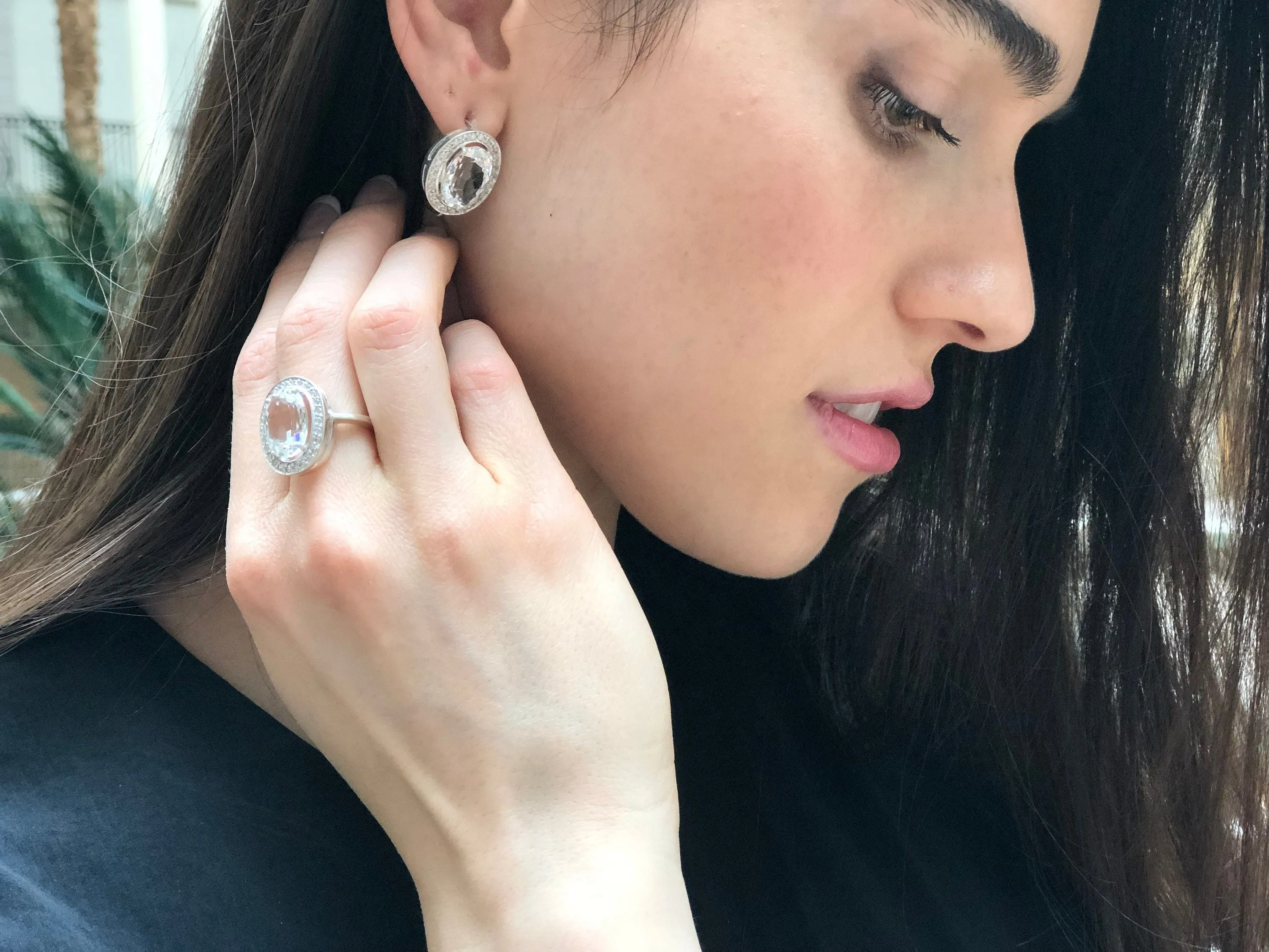 White Topaz Ring - Vintage Statement Ring - Sparkly Oval Ring
