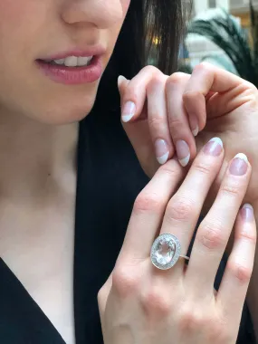White Topaz Ring - Vintage Statement Ring - Sparkly Oval Ring