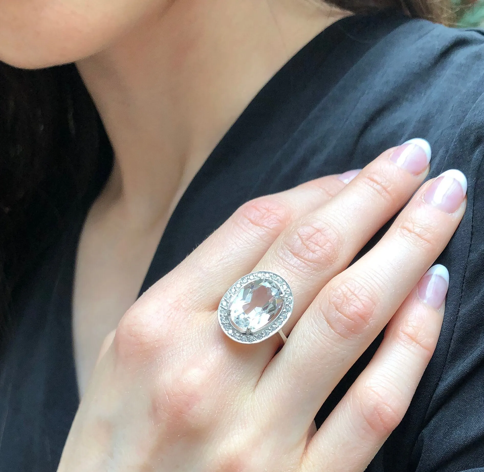 White Topaz Ring - Vintage Statement Ring - Sparkly Oval Ring