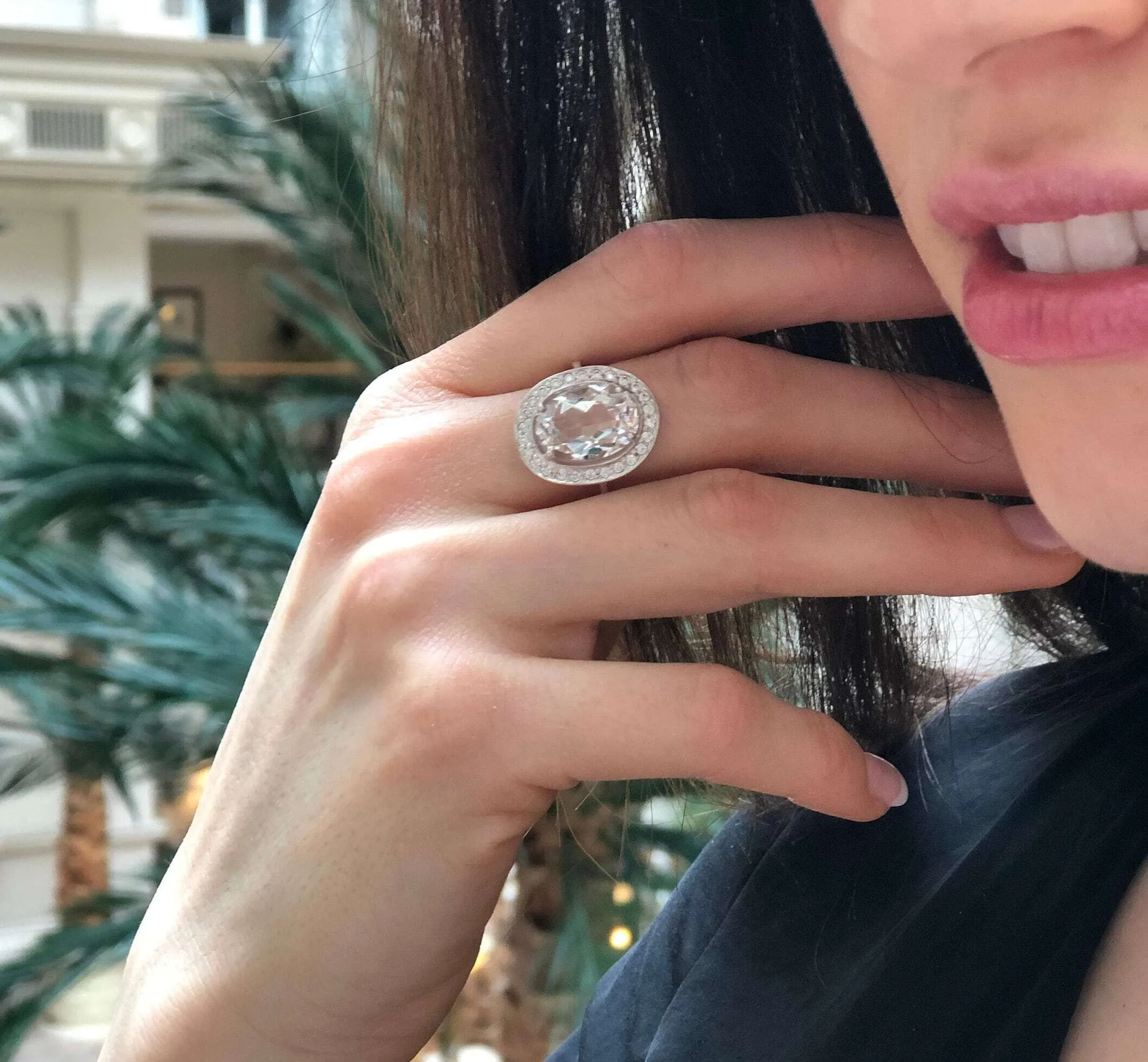 White Topaz Ring - Vintage Statement Ring - Sparkly Oval Ring