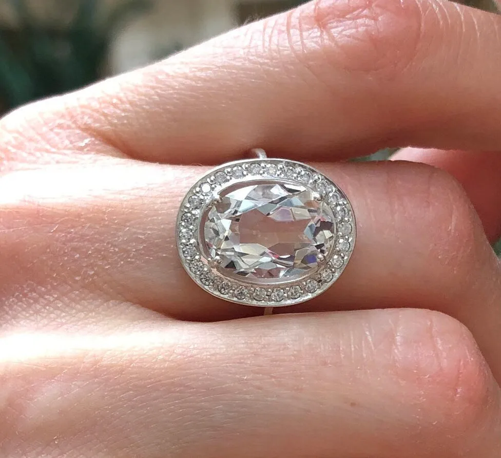 White Topaz Ring - Vintage Statement Ring - Sparkly Oval Ring