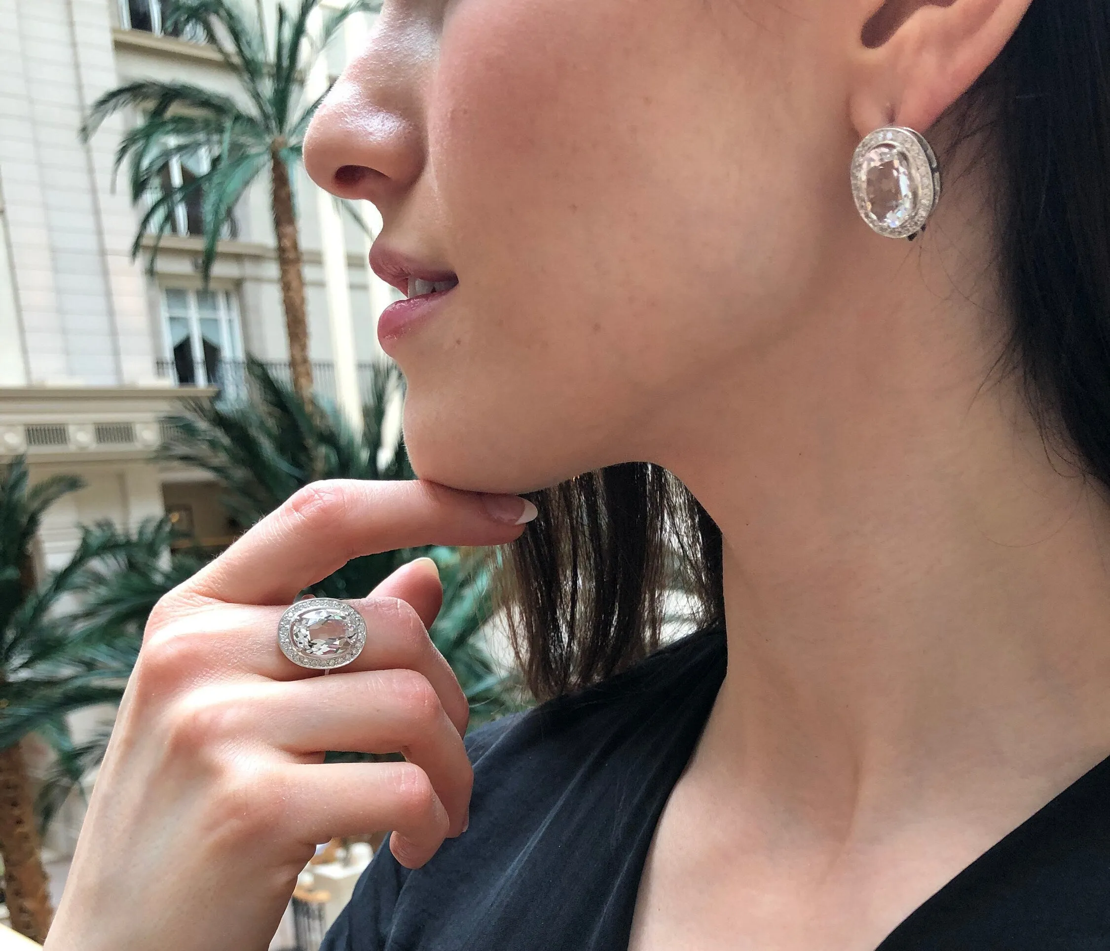 White Topaz Ring - Vintage Statement Ring - Sparkly Oval Ring