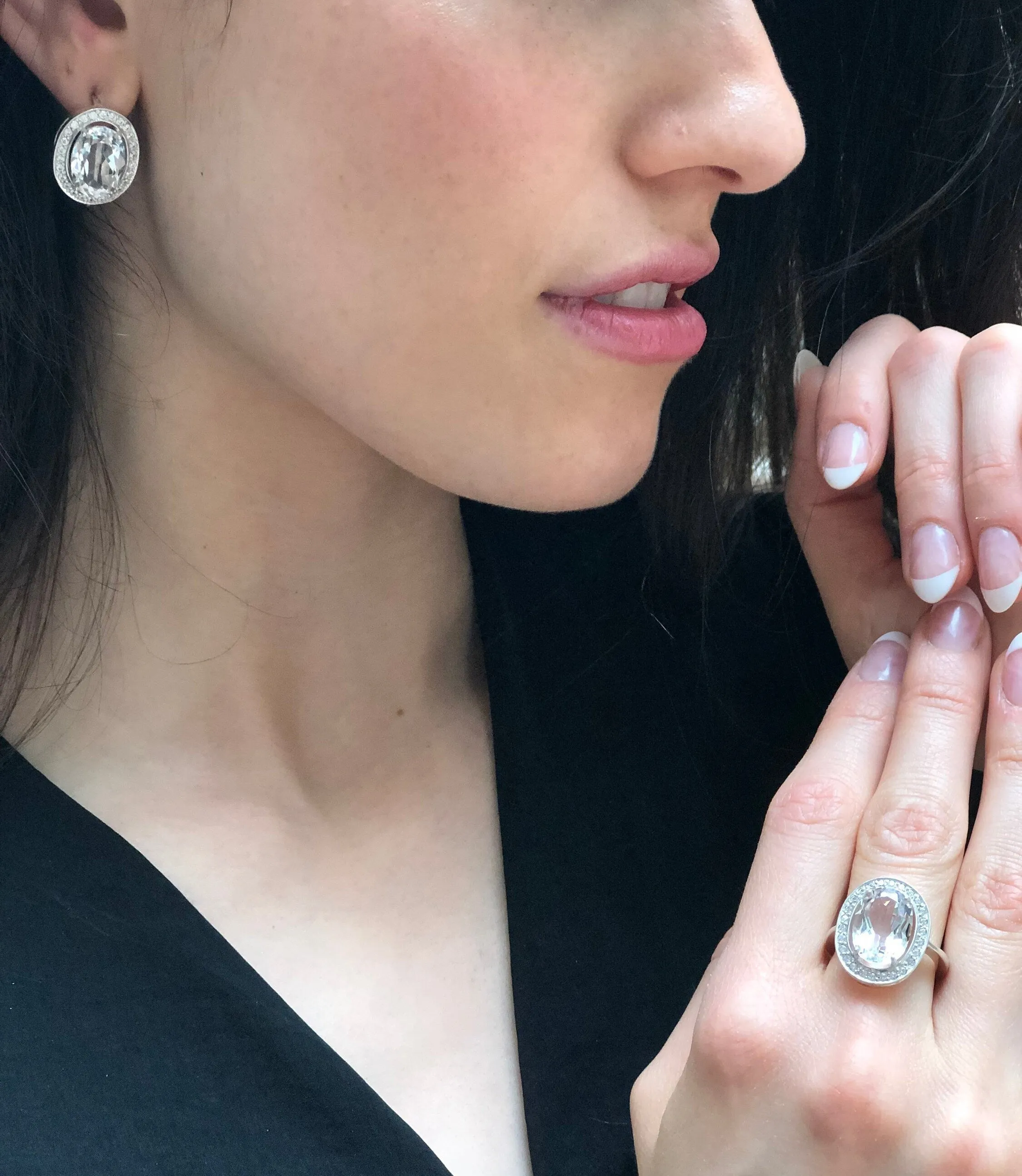 White Topaz Ring - Vintage Statement Ring - Sparkly Oval Ring