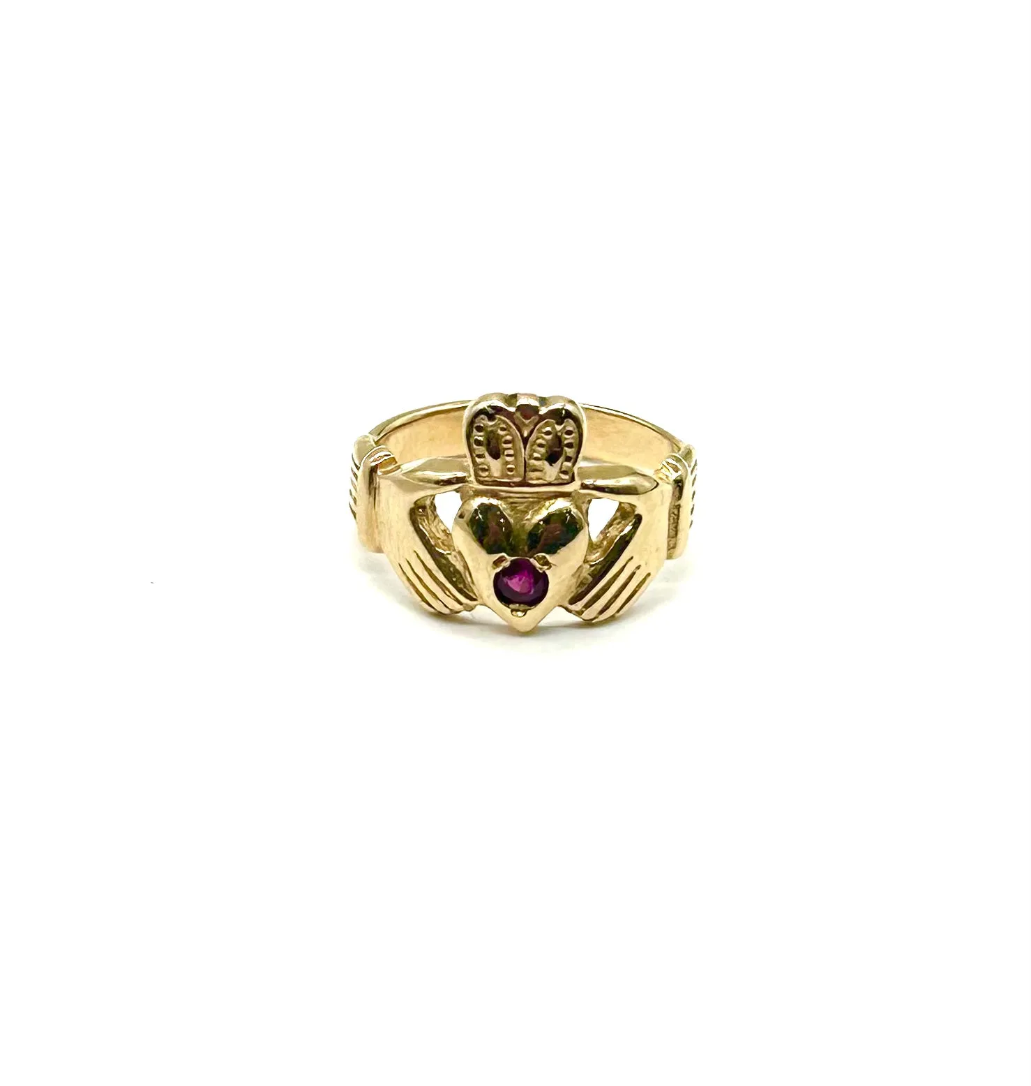 Women’s 14K Gold Claddagh Ring with Round Ruby